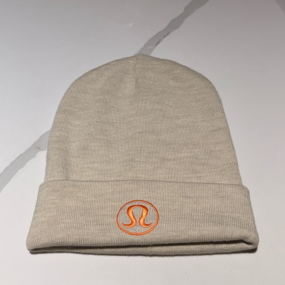 lululemon athletica Cream Beanie with Orange Logo